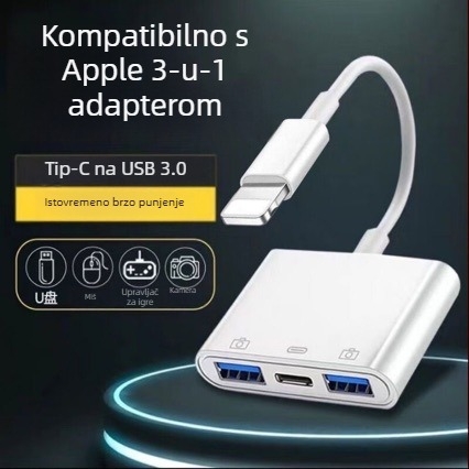 Apple-kompatibilan USB 2.0 OTG 3-u-1 adapter kabel za USB disk, miš i tipkovnicu