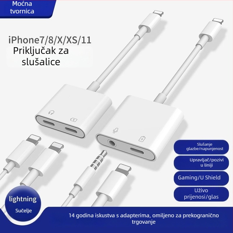 KYERE MH86Y+ Lightning na 3,5 mm adapter za slušalice, 2-u-1 punjenje i slušanje za Apple iPhone