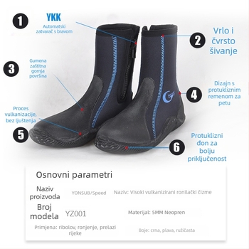 Visoko gležnjačke vodootporne tenisice za vodene sportove, 5 mm neoprena i vulkanizirane gumene potplata, bočni zatvarač