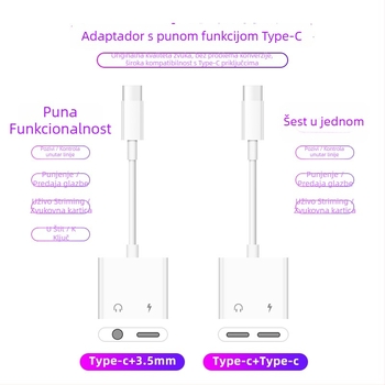 USB-C 2-u-1 adapter za slušalice s 3,5 mm priključkom: glazba, punjenje i pozivi
