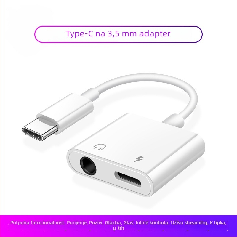 USB-C 2-u-1 adapter za slušalice s 3,5 mm priključkom: glazba, punjenje i pozivi