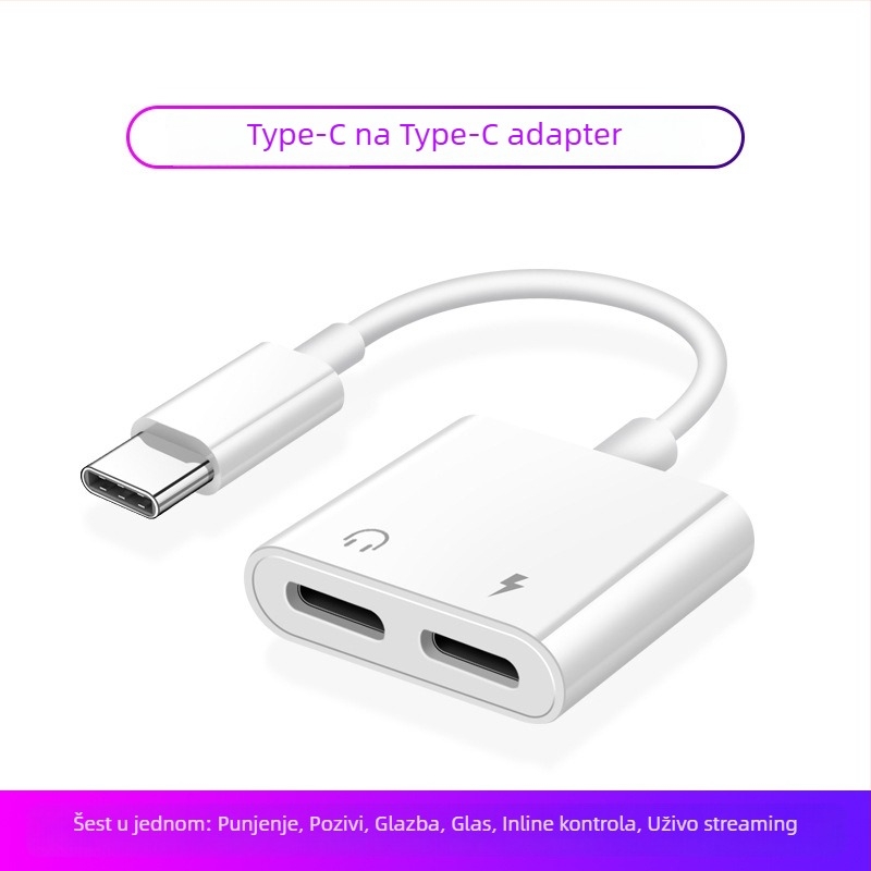 USB-C 2-u-1 adapter za slušalice s 3,5 mm priključkom: glazba, punjenje i pozivi