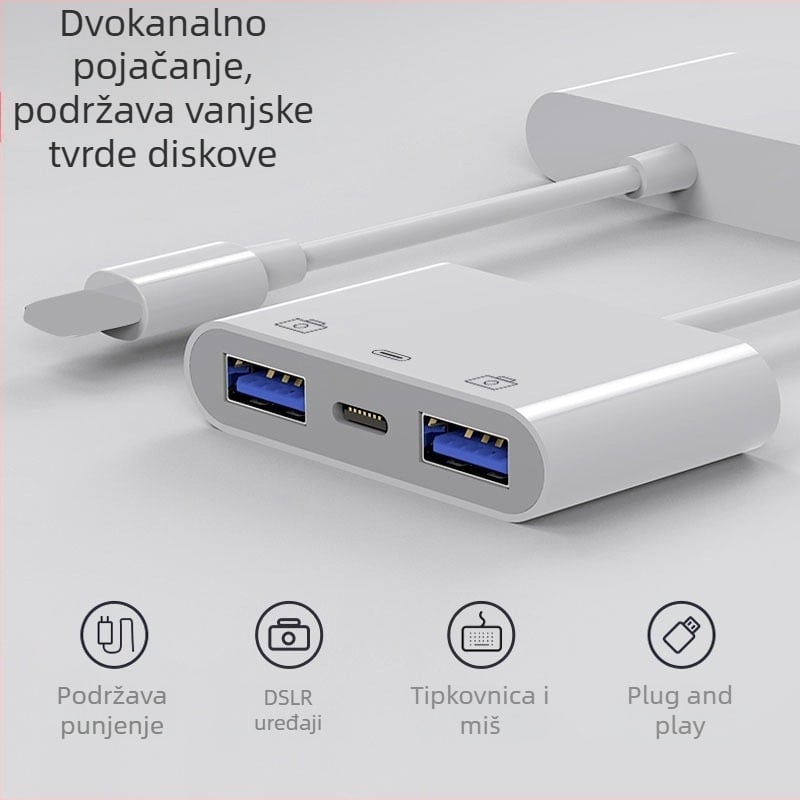 Apple USB OTG adapter tri u jedan za miš, USB flash pogon i tipkovnicu, USB 3.0