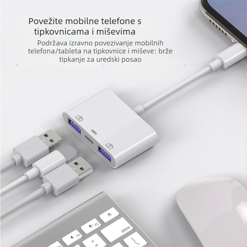 Apple USB OTG adapter tri u jedan za miš, USB flash pogon i tipkovnicu, USB 3.0