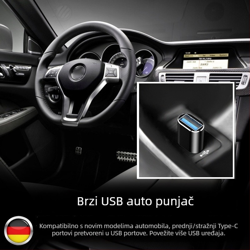 Automobilski pretvarač Type-C na USB 3.0 za prijenos podataka i napajanje (Marka: AiiTdia; Model: TPC 3.0; Kompatibilno: TYPE-C)
