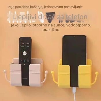 Zidni držač za telefon s punjenjem, bez bušenja, samoljepljivi pretinac za daljinski upravljač, uz noćni ormarić