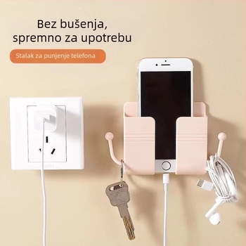 Zidni držač za telefon s punjenjem, bez bušenja, samoljepljivi pretinac za daljinski upravljač, uz noćni ormarić