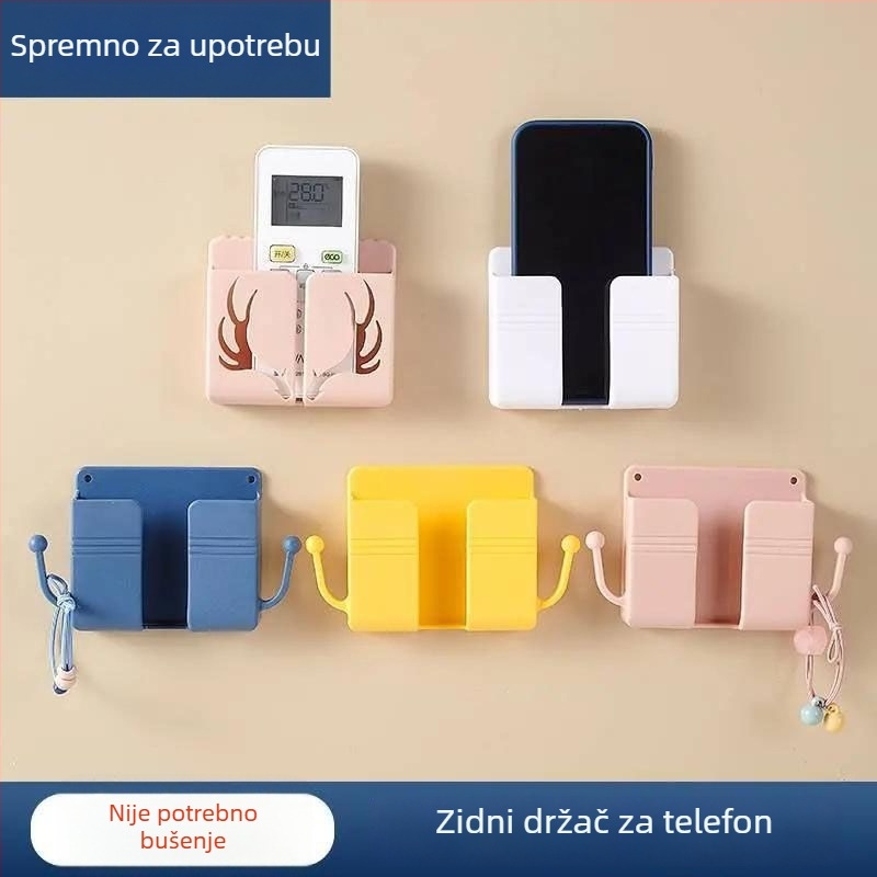 Zidni držač za telefon s punjenjem, bez bušenja, samoljepljivi pretinac za daljinski upravljač, uz noćni ormarić