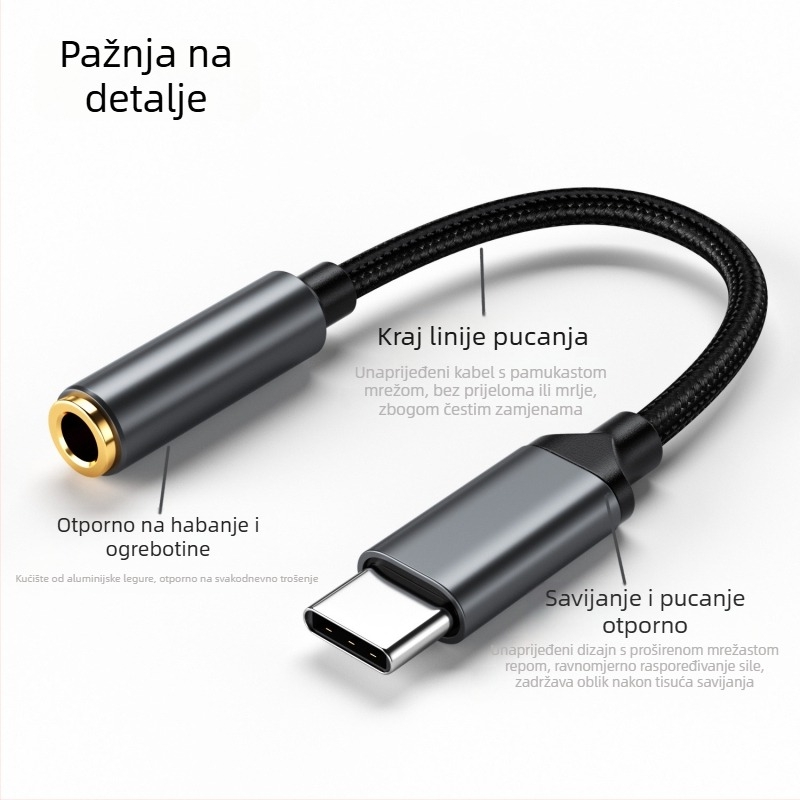 Type-C adapter za slušalice s 3.5 mm audio kabelom za Android – digitalna Type-C audio veza, kompatibilan s Xiaomi, Huawei, OPPO