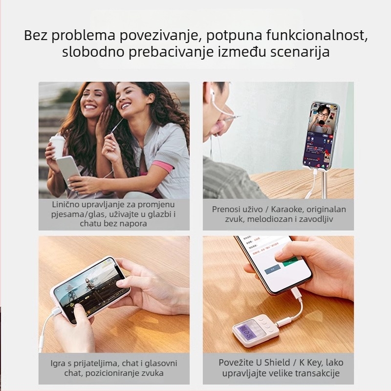 3,5 mm na Lightning adapter za Apple slušalice – pretvarač mikrofona i zvučne kartice, kompatibilan s iPhone 7–14, puna funkcionalnost
