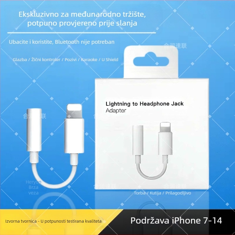 3,5 mm na Lightning adapter za Apple slušalice – pretvarač mikrofona i zvučne kartice, kompatibilan s iPhone 7–14, puna funkcionalnost