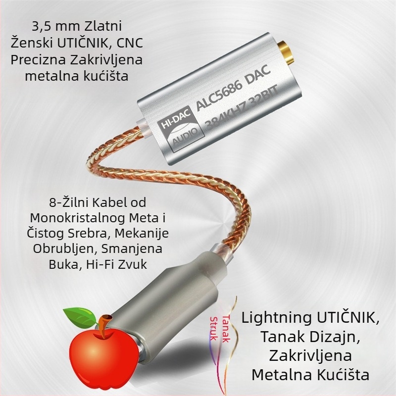 Polysonology alc5686 Apple Lightning na 3,5 mm DAC audio adapter
