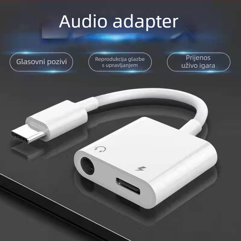 Type-C 2-in-1 audio adapter sa 3,5 mm priključkom za slušanje glazbe i punjenje