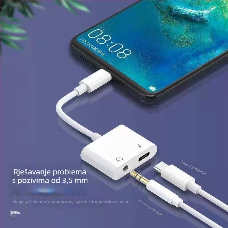 Type-C 2-in-1 audio adapter sa 3,5 mm priključkom za slušanje glazbe i punjenje