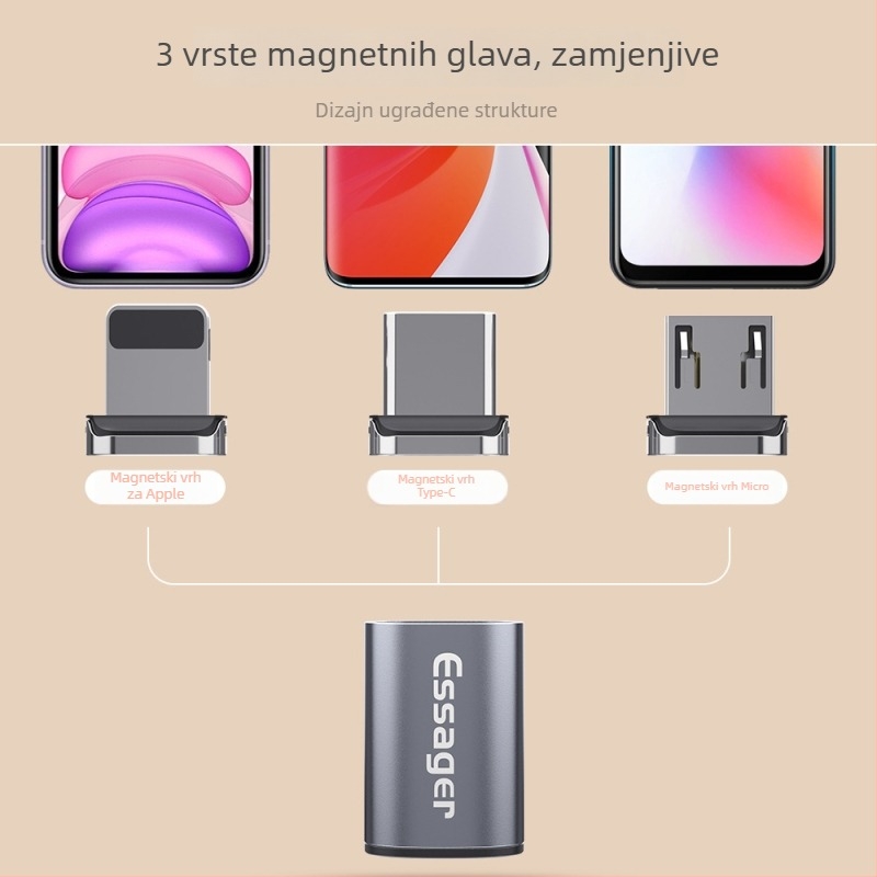 Magnetični trostruki adapter za podatkovni kabel s Lightning, Micro USB i USB-C priključcima