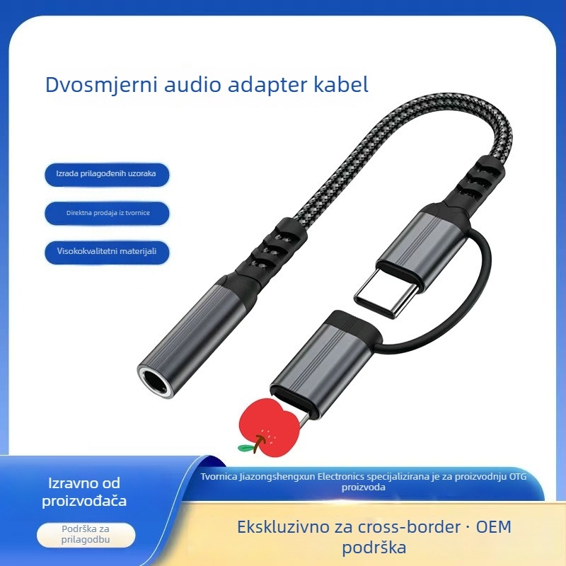 Audio adapter 3,5 mm samica na Type-C - dvostruki kabel za Apple i Android uređaje