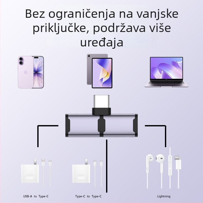 All-in-One Type-C Apple adapter s Lightning audio i 100W PD brzog punjenja za tablete (modeli 15-17)