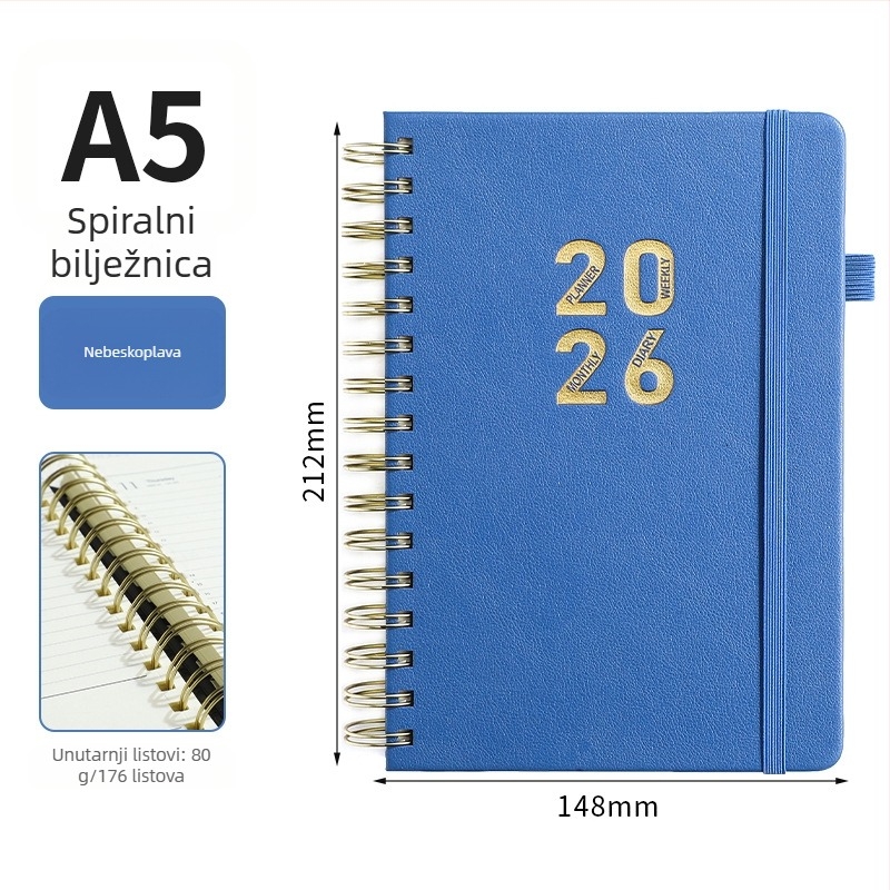 Bilježnica Hengsheng, PU omot, povezana s odvojivim listovima, Dowling papir, 80 g/m²