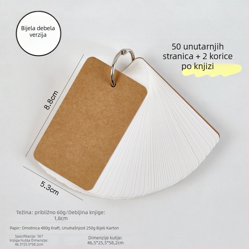 Set engleskih kartica s riječima, prazne, prijenosne, tvrdi karton, džepni notes