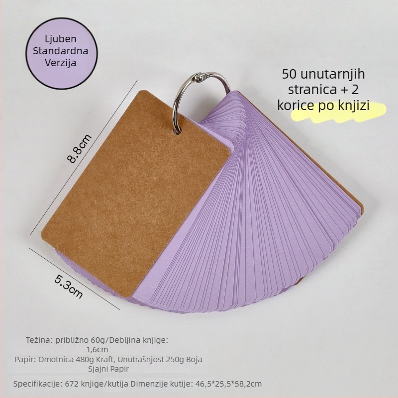 Set engleskih kartica s riječima, prazne, prijenosne, tvrdi karton, džepni notes