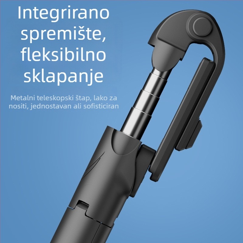 Selfie štapić sa tripodom, Bluetooth daljinski upravljač, sklopiv, od nehrđajućeg čelika, univerzalna kompatibilnost s pametnim telefonima