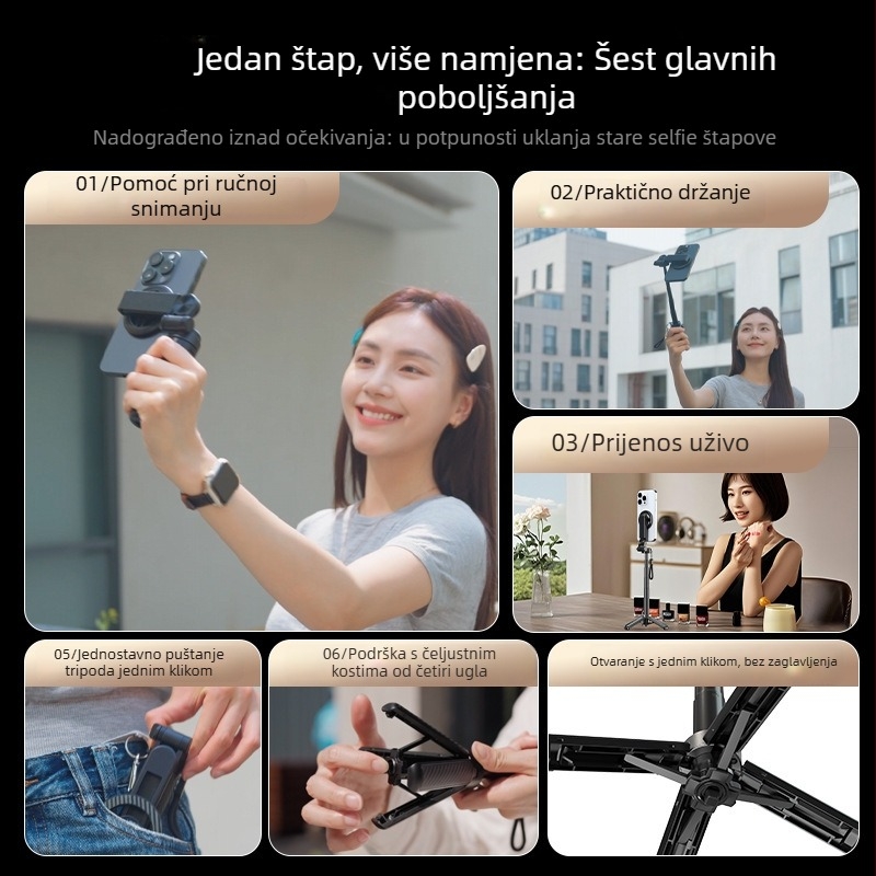 Univerzalni prenosni teleskopski magnetski selfie štap Bluetooth daljinskim upravljačem