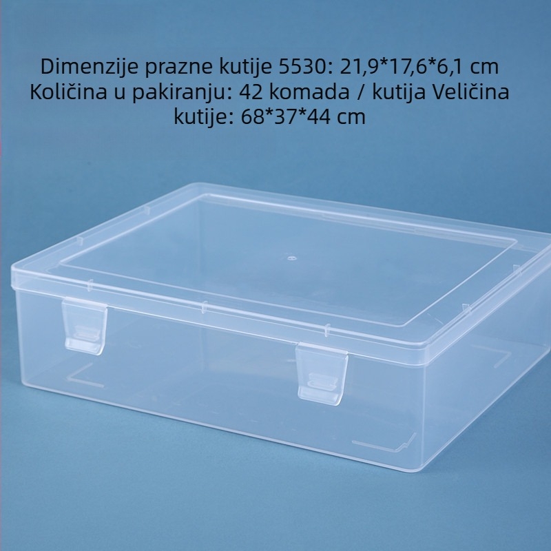 Stolna kutija za skladištenje od prozirnog PP plastičnog materijala, preklopni poklopac, 1 pretinac, paket od 42 komada