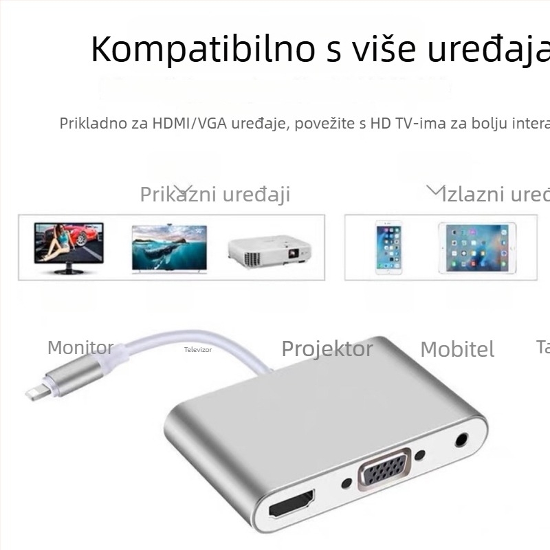 Adapter za iPhone na VGA/HDMI (Model 230, neutralna marka, kompatibilan s iPhoneom)