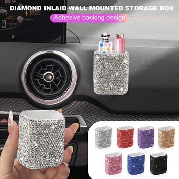Kutija za ruževe za auto s rhinestones, plastična, lagani luksuzni stil, pričvršćivanje na zid vakuumom, jednoredna ploča, za dnevni boravak i kupaonicu