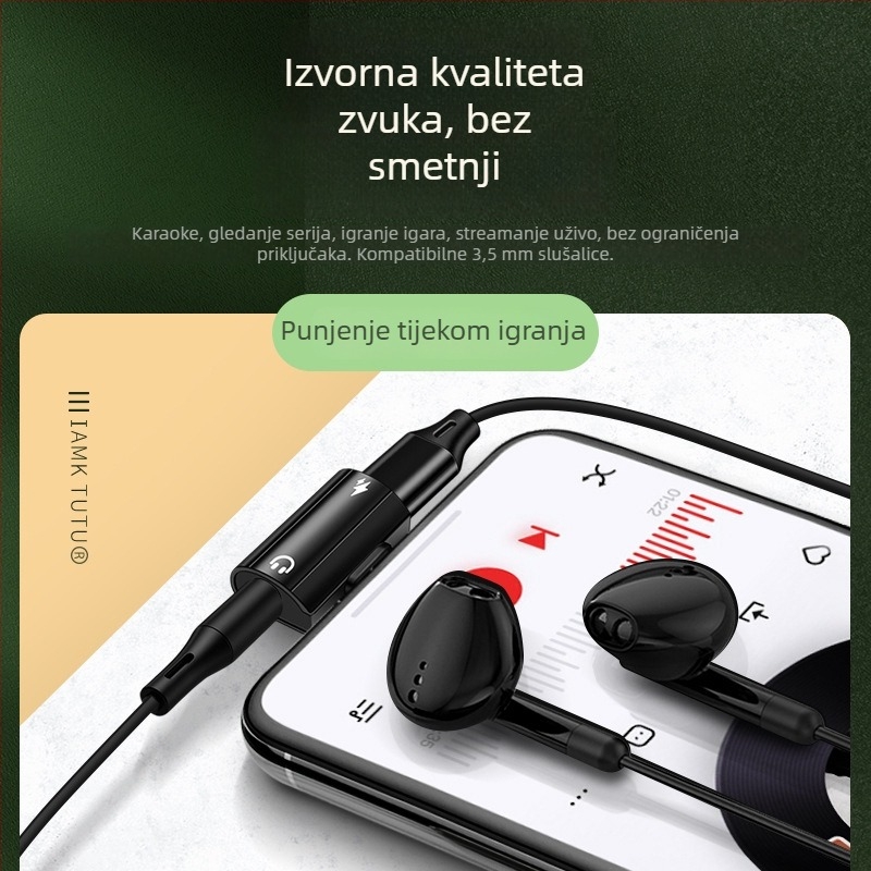 Type-C DAC adapter 2-u-1, zakrivljeni, s 3,5 mm izlazom za slušalice, digitalno-analogni pretvarač, reprodukcija glazbe i upravljanje pozivima