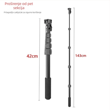 Telekopijska selfie štapa od aluminijske legure za vlogove i vožnju biciklom na otvorenom; 5 sekcija; nosivost do 2–5 kg; kompatibilno s DJI/Feiyu uređajima