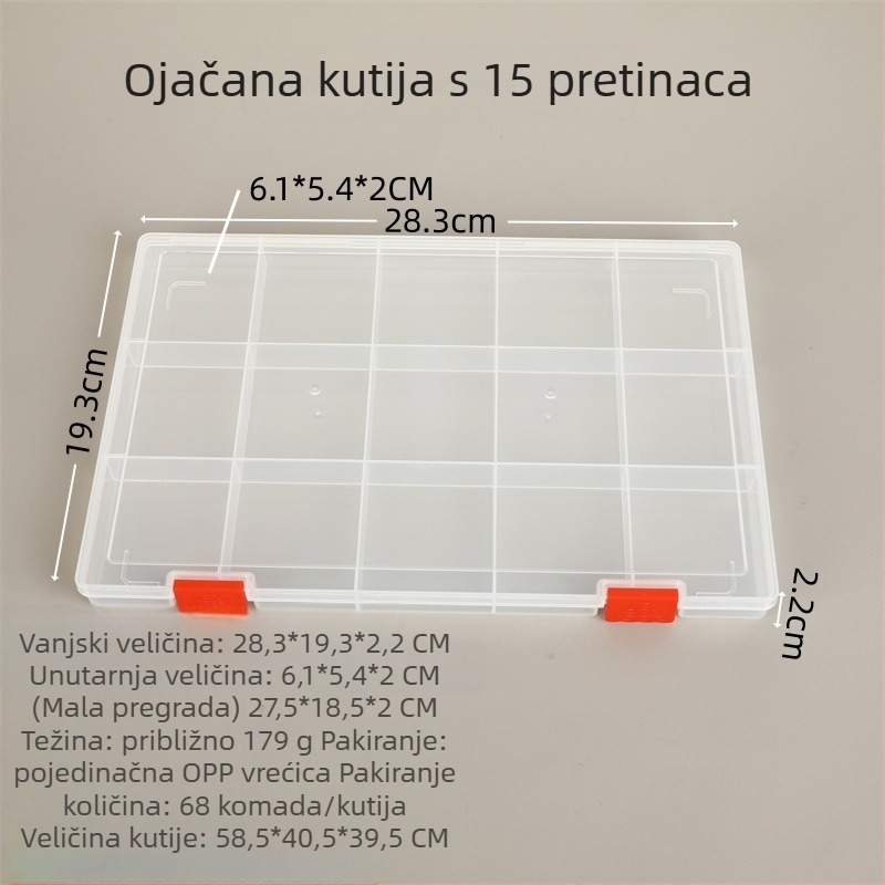 Ojačana plastična kutija za skladištenje s 15 pregrada i poklopcem, za male predmete i nakit