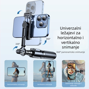 Ručni mini selfie štap s Bluetooth rasvjetom, nehrđajući čelik, daljinski upravljač, univerzalni držač za telefon