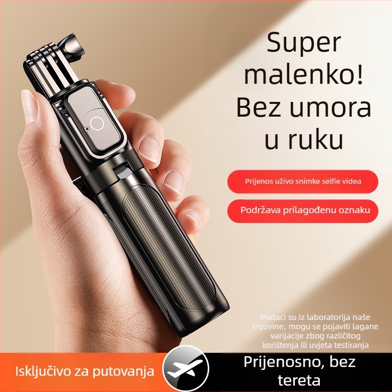 Ručni mini selfie štap s Bluetooth rasvjetom, nehrđajući čelik, daljinski upravljač, univerzalni držač za telefon