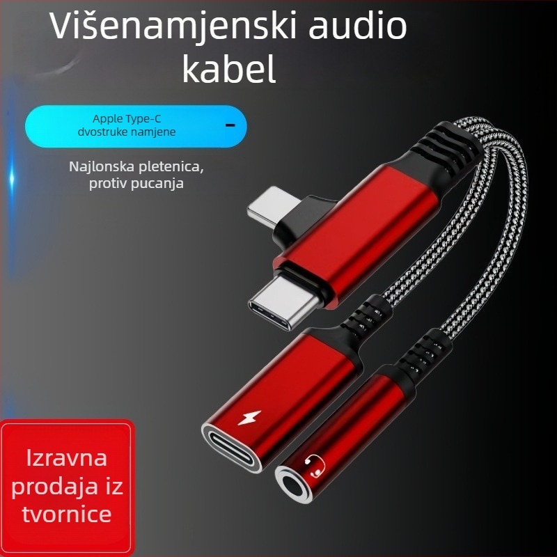 Dvoostruki audio adapter kabel 3,5 mm na Type-C i Lightning, Apple kompatibilan