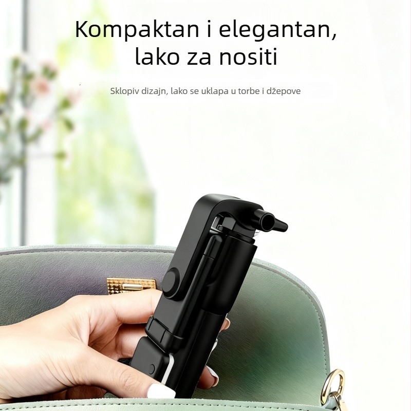 Bluetooth selfie štap s teleskopskim stalakom, prenosiv, stabilizacija protiv podrhtavanja, ugrađeno svjetlo, daljinski upravljač