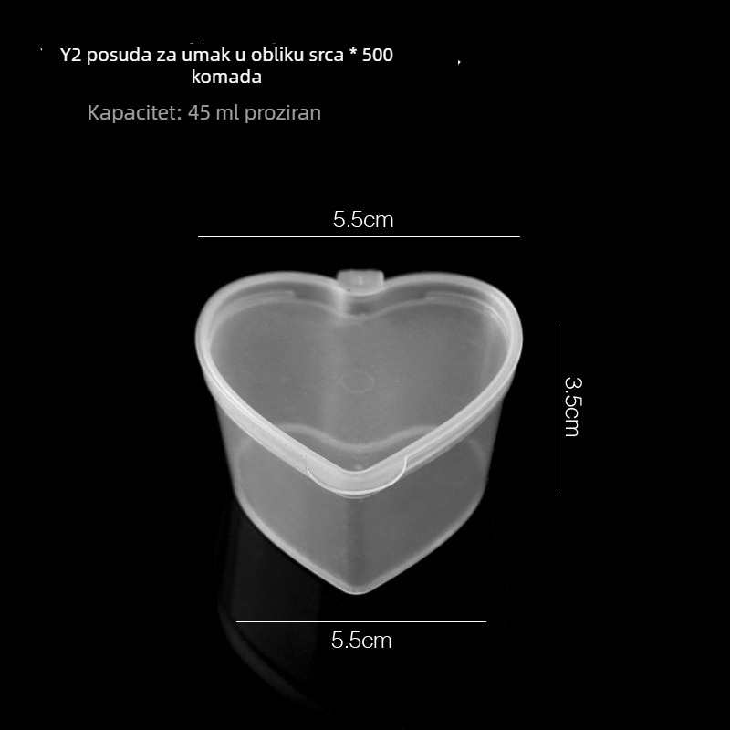 Posuda za umake u obliku srca, jednokratna, PP plast, kapacitet ispod 100 ml, 500 komada u pakiranju
