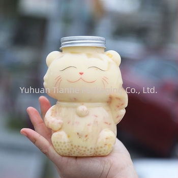 500 ml debelo prozirna PET plastična čaša za mliječni čaj, dekorativno piće s mačkom sreće Maneki-Neko, boca neobičnog oblika za sokove i hladna pića