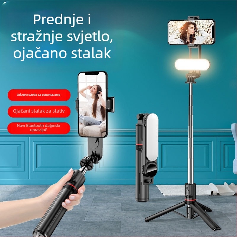 L15 selfie štap s odvojivim svjetlom za ljepotu, produžen nehrđajući čelični stalak i Bluetooth daljinski upravljač za telefone – višenamjenski tripod