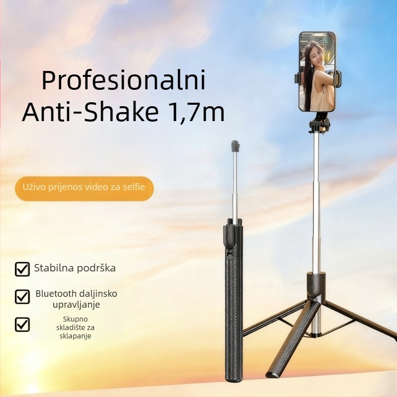 Selfie štap za live streaming, 360° rotacija, stabilizacija protiv podrhtavanja, Bluetooth, daljinski upravljač, za vanjsku upotrebu