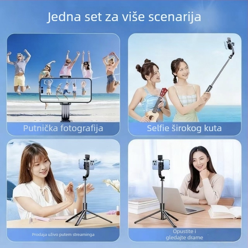 Selfie štap za live streaming, 360° rotacija, stabilizacija protiv podrhtavanja, Bluetooth, daljinski upravljač, za vanjsku upotrebu
