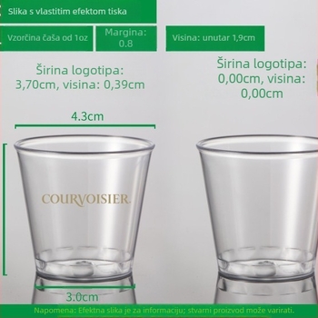Jednokratna čaša od PS plastike, kapacitet ispod 100 ml, ispis logotipa, prilagođena obrada