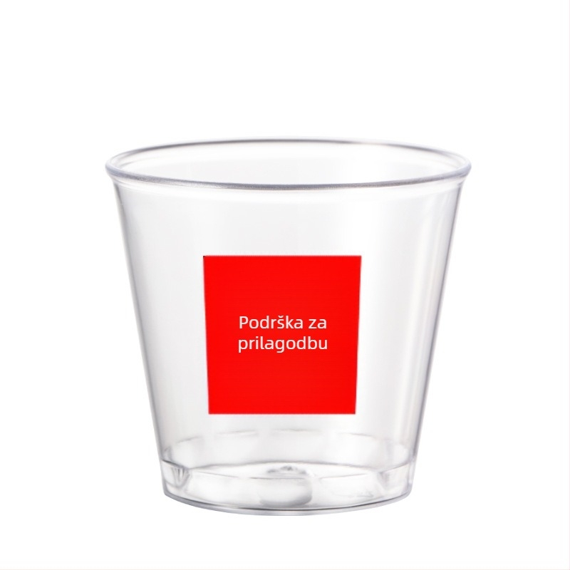 Jednokratna čaša od PS plastike, kapacitet ispod 100 ml, ispis logotipa, prilagođena obrada