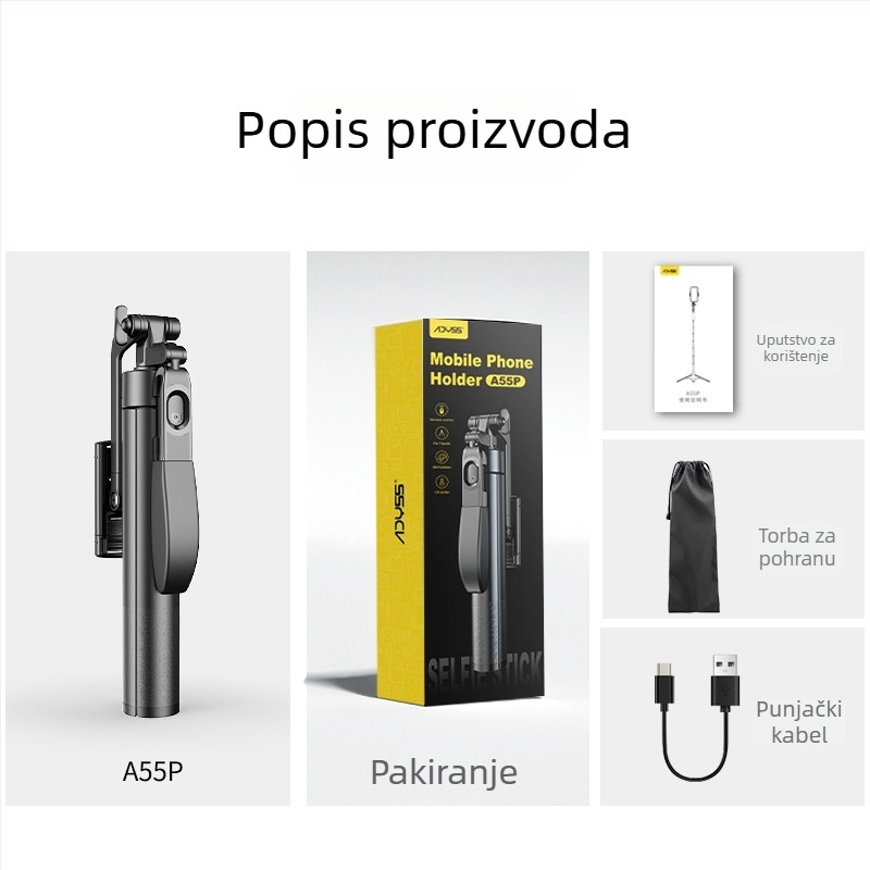 All-In-One punjivo Bluetooth selfie štapić sa stativom i daljinskim upravljačem, anti-shake, za prijenos uživo