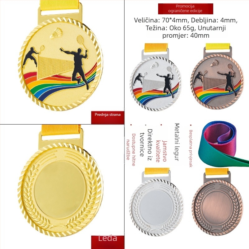 Medalja za sportske događaje, prilagodljiva, zinkova legura, tiskano logo, težina 30–70 g
