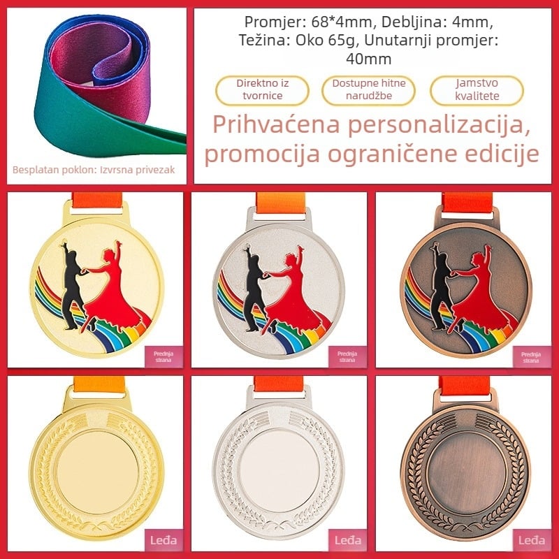 Medalja za sportske događaje, prilagodljiva, zinkova legura, tiskano logo, težina 30–70 g