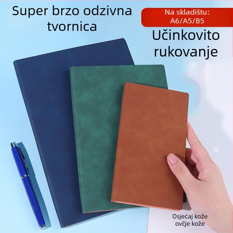 Bilježnica s prilagođenim logom, kožni omot od ovčje kože, vezanje koncem i ljepilom, Dowling papir 80 g, 100–200 stranica
