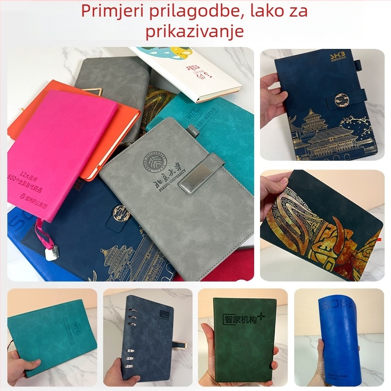 Bilježnica s prilagođenim logom, kožni omot od ovčje kože, vezanje koncem i ljepilom, Dowling papir 80 g, 100–200 stranica
