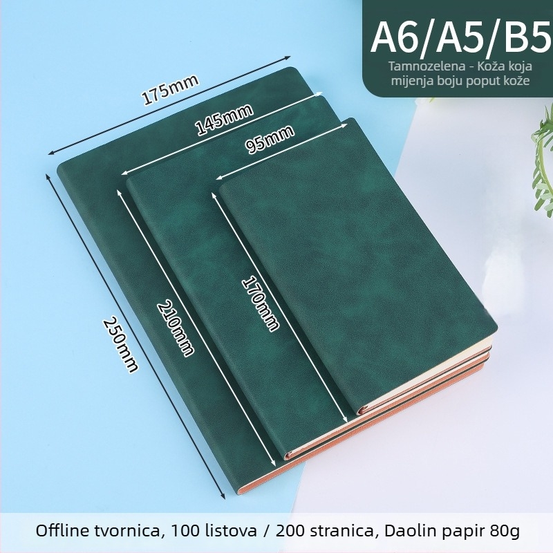 Bilježnica s prilagođenim logom, kožni omot od ovčje kože, vezanje koncem i ljepilom, Dowling papir 80 g, 100–200 stranica