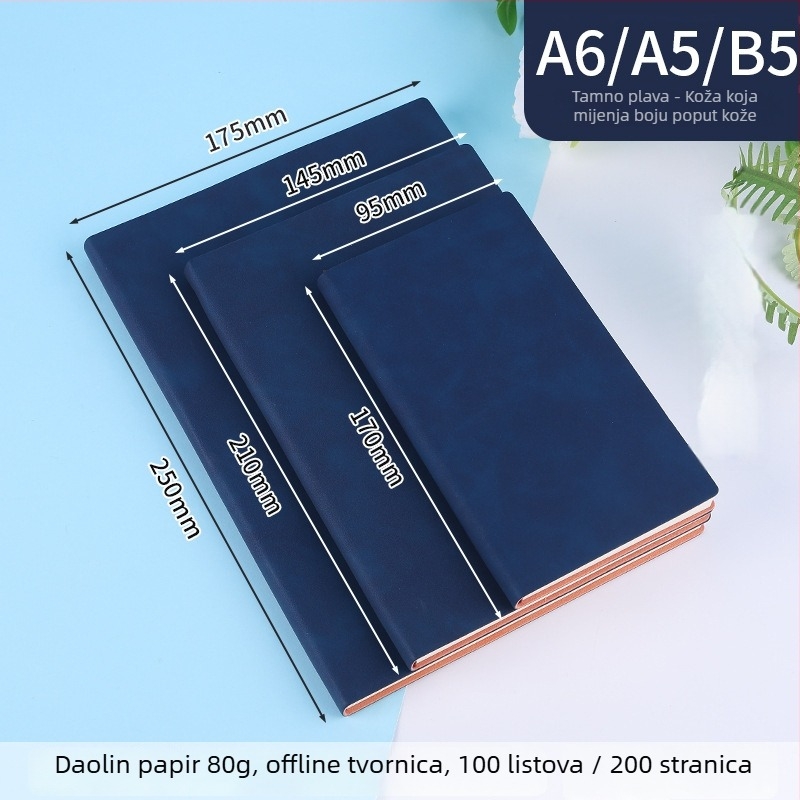 Bilježnica s prilagođenim logom, kožni omot od ovčje kože, vezanje koncem i ljepilom, Dowling papir 80 g, 100–200 stranica